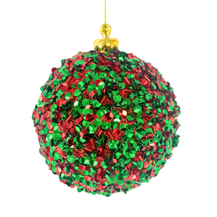 4" Sequin Beaded Ball Ornament - Red & Green