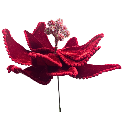 14" Red Velvet Poinsettia Pick