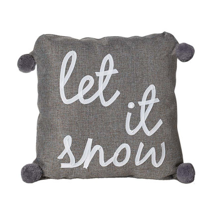 20" Square Indoor Pillow-Grey with Pom Poms-Let It Snow