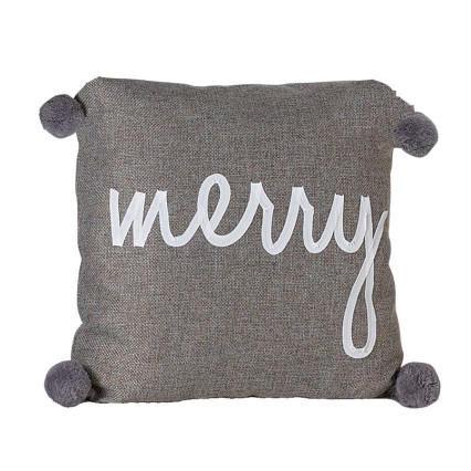 20" Square Indoor Pillow-Grey with Pom Poms-Merry