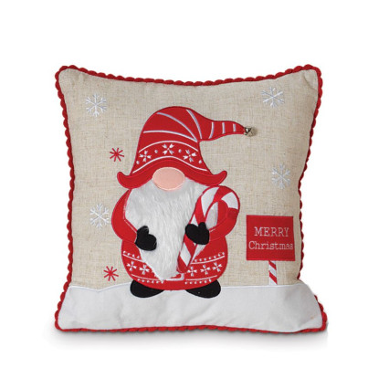 16" Square Indoor Pillow-Holiday Gnome with Candycane