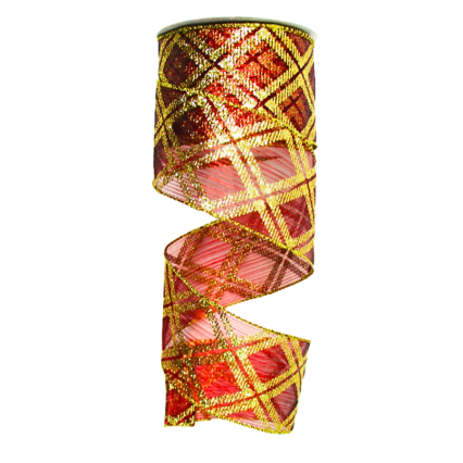 2.5" x 10yd Sheer, Sparkly, Gold Diamond Accent Ribbon