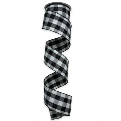 2.5" x 10yd Black & White Buffalo Plaid Ribbon