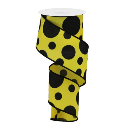 2.5" x 10yd Black Multi Dot on Yellow Ribbon