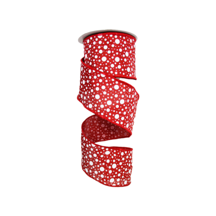 2.5" x 10yd Small Snowballs on Red Ribbon