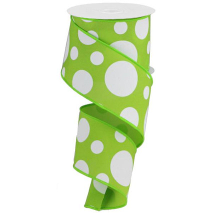 2.5" x 10yd White Multi Dot on Lime Green Ribbon