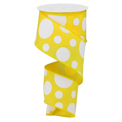 2.5" x 10yd White Multi Dots on Yellow Ribbon