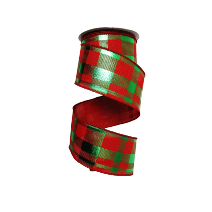 2.5"x10yd Red & Metallic Green Christmas Plaid Ribbon