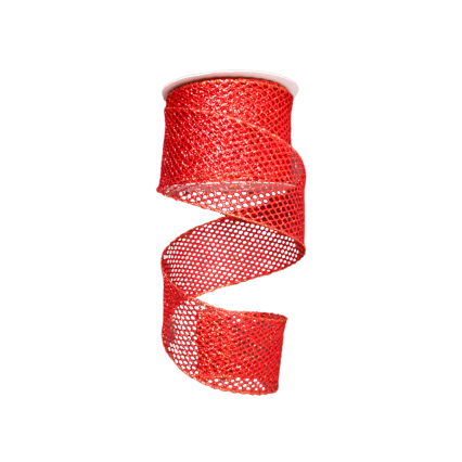 2.5"x10yd Glitter Mesh Ribbon- Red