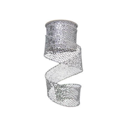 2.5"x10yd Glitter Mesh Ribbon- Silver