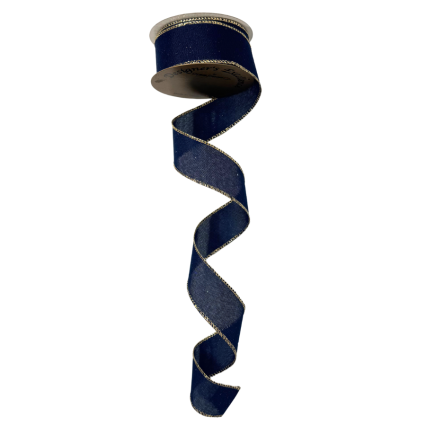 1.5" x10yd Deep Blue Canvas w/ Gold Border Ribbon
