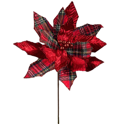 20" Plaid Poinsettia Stem
