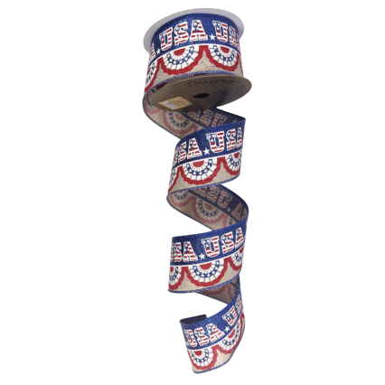 2.5" x 10yd Glittery USA Bunting Ribbon