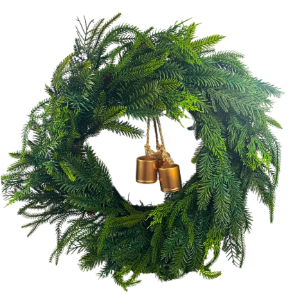 24" Real Touch Pine Wreath w/ Bells