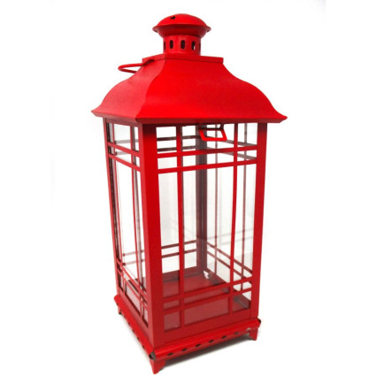 17"H Red Metal Lantern