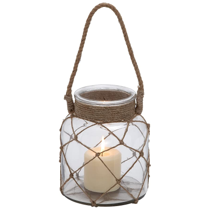 Clear Glass Candle Lantern with Rope