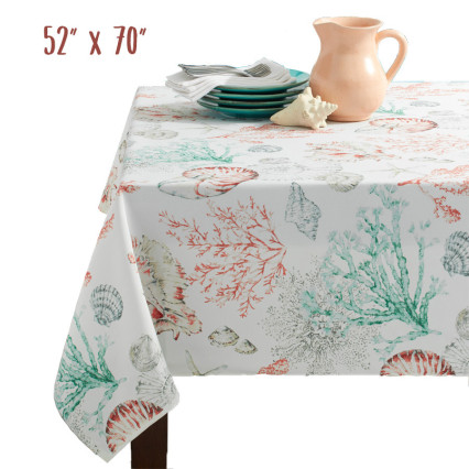Finn Textured Poly Print Tablecloth - Coral 52" x 70" Oblong