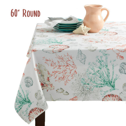 Finn Textured Poly Print Tablecloth - Coral 60" Round