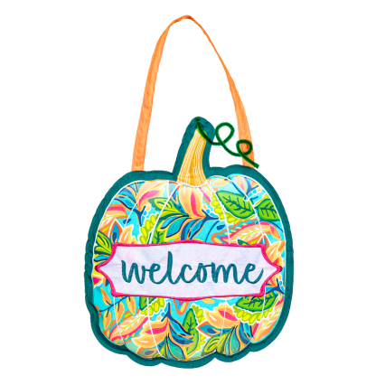 Patterned Jacobean Floral Pumpkin Door Décor