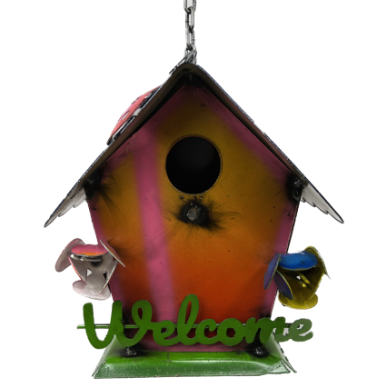 Metal Welcome Birdhouse with Hanger