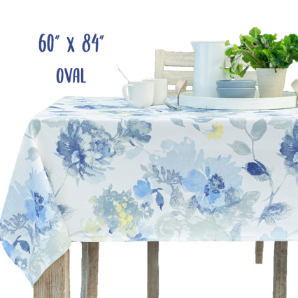 Tamara Textured Poly Print Tablecloth - Blue 60" x 84" Oval