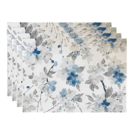 Woven Vinyl Rectangle Placemat - Set of 4 - Milena Blue