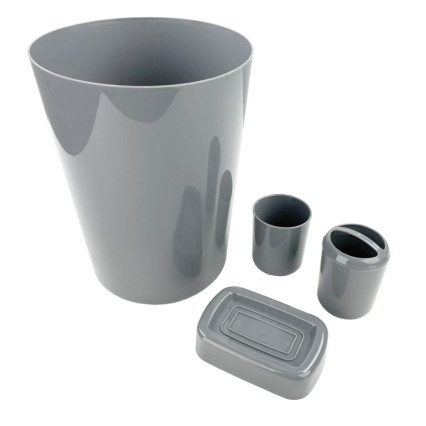 Plastic 4 Piece Bath Accessory Set- Soft Silver Gray