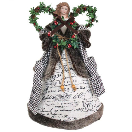 16" Houndstooth Scroll Angel Tree Topper