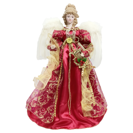16.5"H Angel Tree Topper- Dark Red W/ Gold Accents