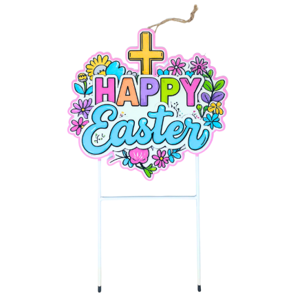25" Happy Easter Metal Yard Stake - Florals