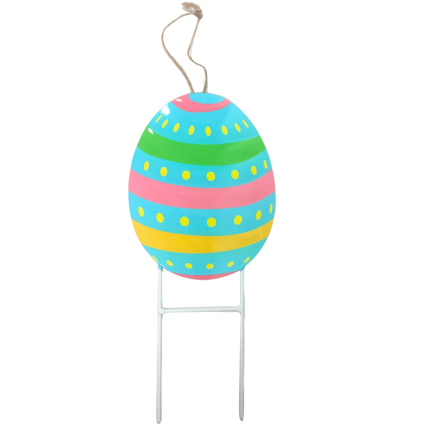 17" Easter Egg Metal Yard Stake - Playful Polka Stripe