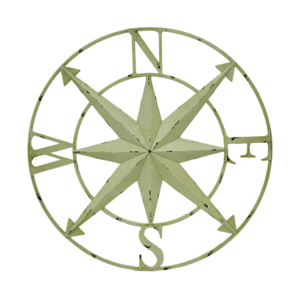 28" Distressed Metal Compass Wall Art- Cream