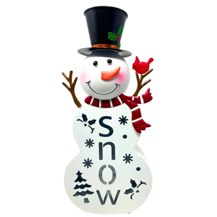 15.5" Metal Snowman w/ LED Candle Decor
