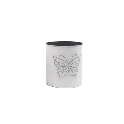 White Tin Planter with Butterfly