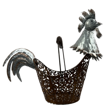 Metal Rooster Basket w/Handle
