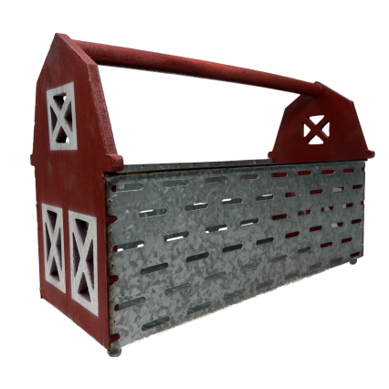 16"L Metal/Wood Red Barn Decorative Caddy