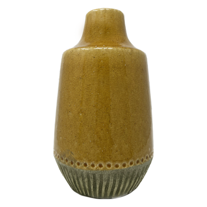 10"H Ceramic Mustard Vase with Green Base