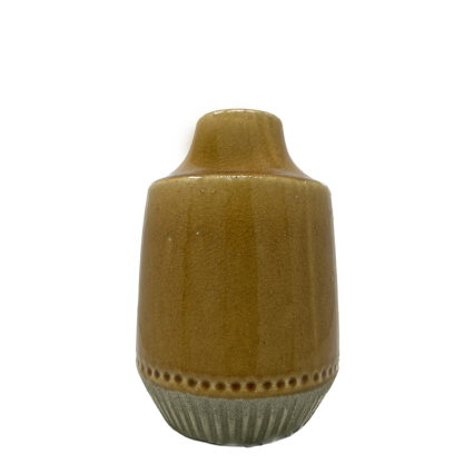 8"H Ceramic Mustard Vase with Green Base