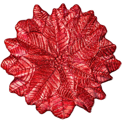 12" Holiday Poinsettia Plate Glass Serving Dish