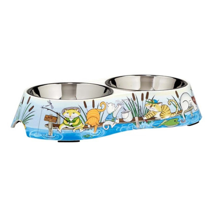 Double Serve Cat Bowl- Cats Gone Fishing
