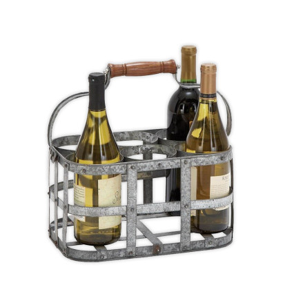 Metal 6 Bottle Basket Wine Holder & Caddy
