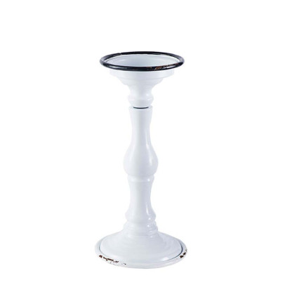13.25" Distressed Candle Holder - White