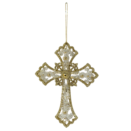 6.5" Gold Jewels on Clear Cross Ornament
