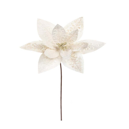24" White Brocade Poinsettia Stem