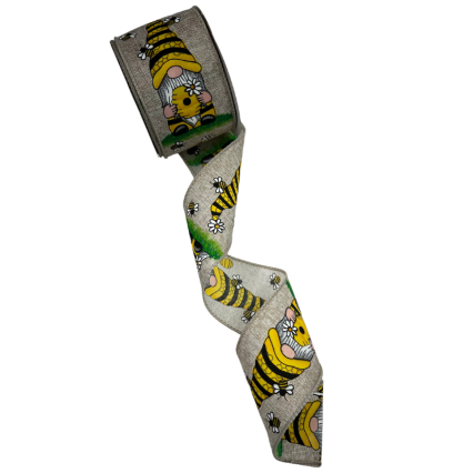 2.5" x 10yd Gnome with Bumble Bees Ribbon