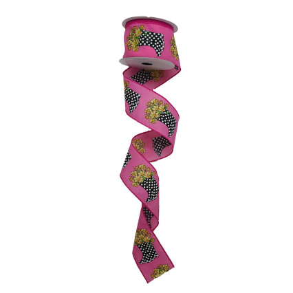 2.5" x 10yd Pink Ribbon with Black Boot and Flowers
