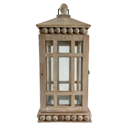 17"H Square Wood Lantern with Finial Top