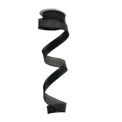 1.5" x 10yd Small White Polka Dots on Black Ribbon