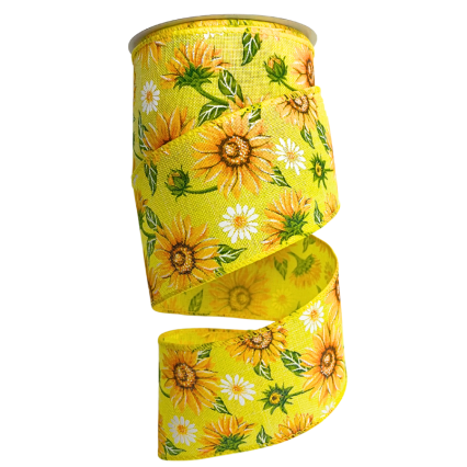 2.5" x 10yd Sunflower Floral on Yellow Ribbon