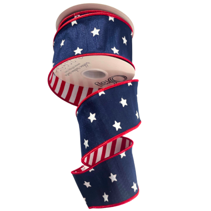 2.5" x 10yd White Stars on Navy Ribbon
